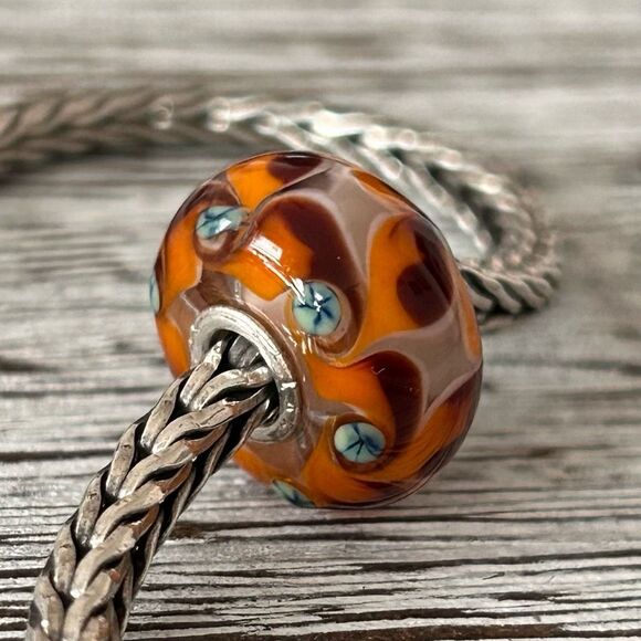TROLLBEADS Orange Maroon Turquoise Harlequin Unique LAA 925S NEW! - Picture 1 of 4